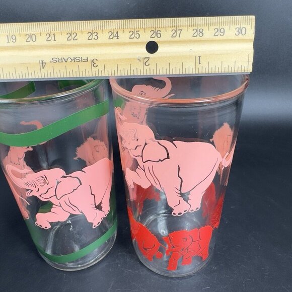 Vintage Glass Tumbler Barware Glasses Set Dancing Elephants Different Patterns - Picture 5 of 11